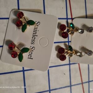 Elegant Red and Green Stainless Steel Earrings